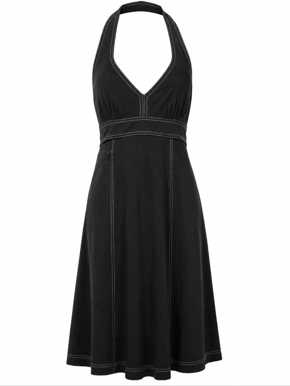 Athleta Black Halter Above the Knee A-Line Dress /Contrast Stitching Size XS